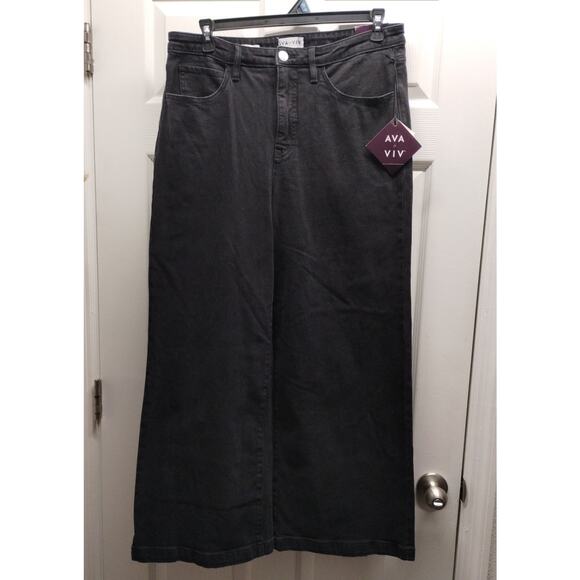 AVA & VIV NWT Plus Size 16 Black Wide Leg High-Rise Relaxed Fit Stretch Jeans - Picture 1 of 8